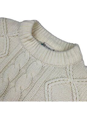 VTG K-Mart Men's 100% Acrylic Chunky Fisherman Knit Crewneck Sweater Ivory • XL